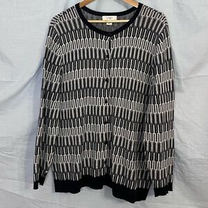 CJ Banks Navy and Gray Geometric Pattern Cardigan Sweater in Size 1X